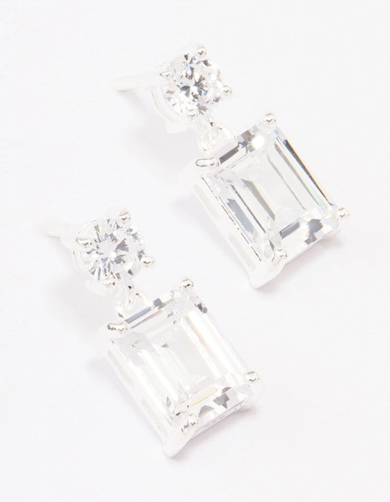 Sterling Silver Cubic Zirconia Emerald Cut Drop Earrings
