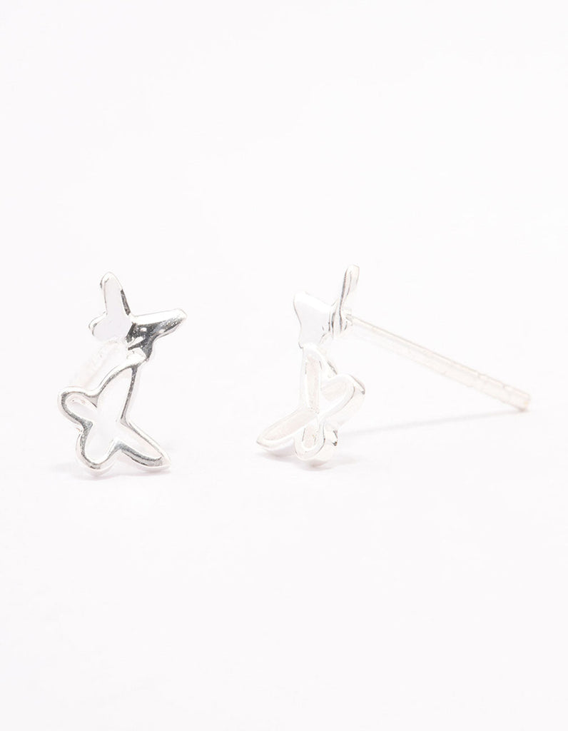 Sterling Silver Double Open Butterfly Stud Earrings