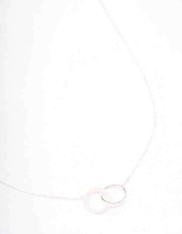 Sterling Silver Pave Link Hoop Pendant Necklace