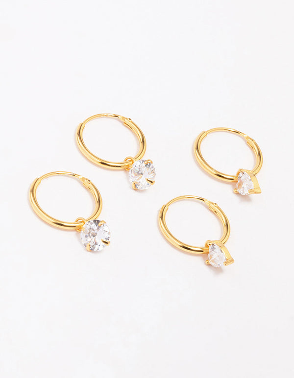 Gold Plated Sterling Silver Cubic Zirconia Hoop Earring Pack