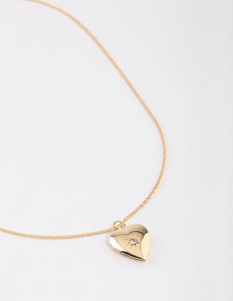Gold Heart Pendant Locket Necklace