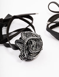 Black Fabric Rose Diamante Choker, Bracelet or Anklet Set - link has visual effect only