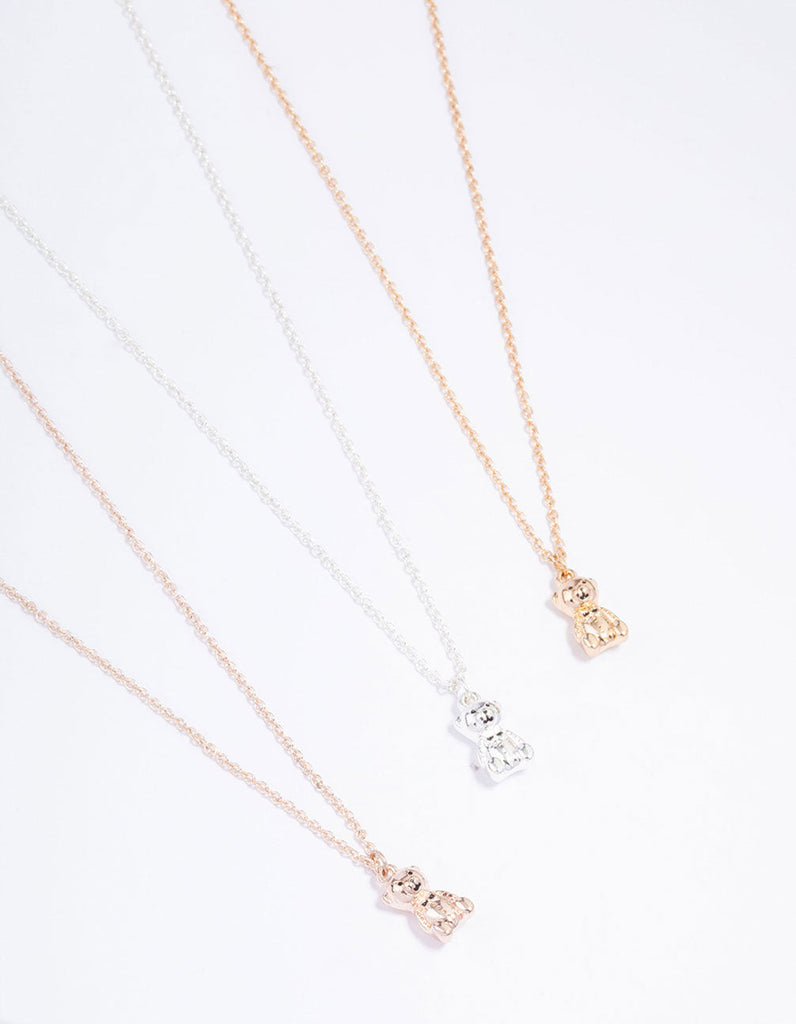 Mixed Metal Mini Teddy Necklace 3-Pack