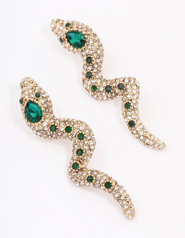 Green Multi Stone Snake Drop Earrings