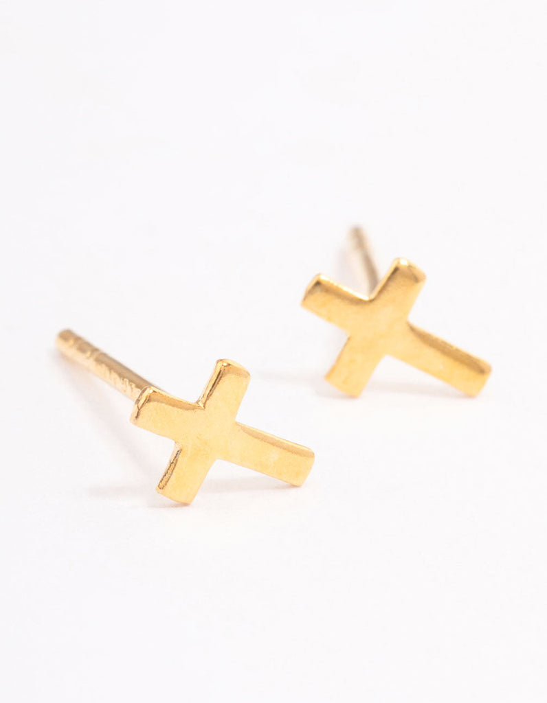 Gold Plated Sterling SIlver Mini Cross Stud Earrings