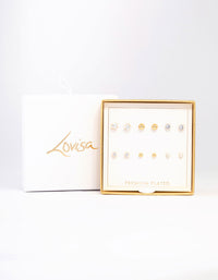 Gold Cubic Zirconia & Ball Stud Earrings 6-Pack - link has visual effect only
