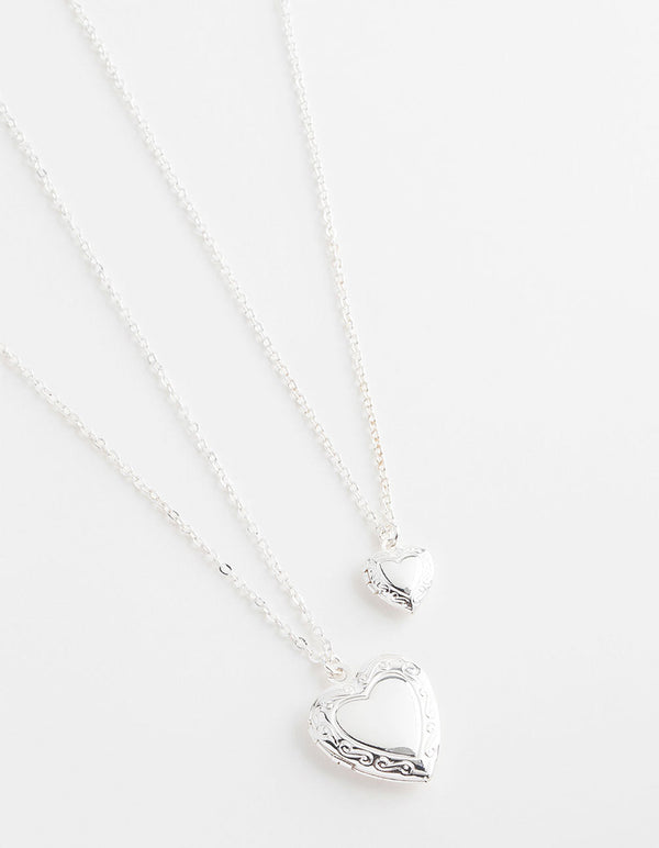 Silver Filigree Heart Locket Necklace Pack