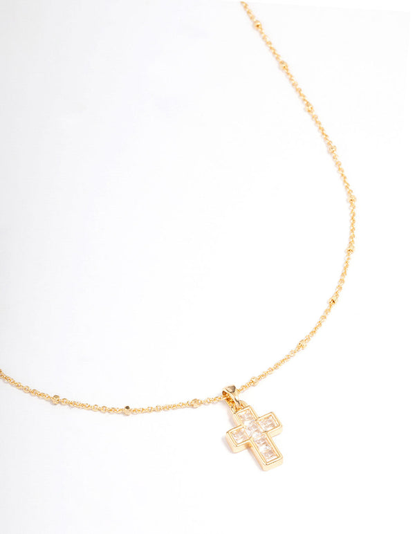 Gold Plated Cubic Zirconia Cross Ball Necklace