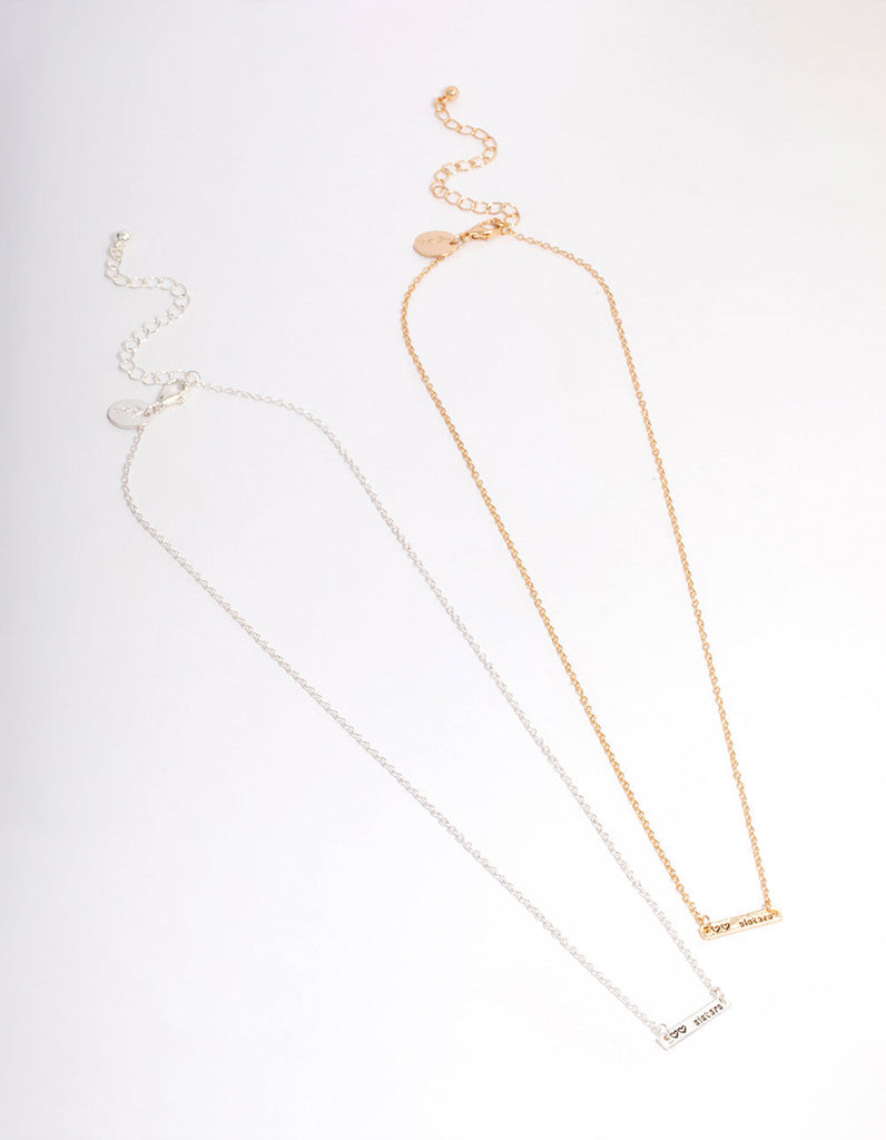 Mixed Metal Sister Bar Necklace Pack
