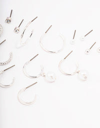 Silver Diamante Pearl Stud & Hoop Earring 8-Pack - link has visual effect only