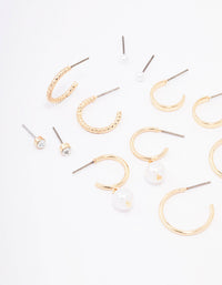 Gold Diamante Pearl Stud & Hoop Earring 8-Pack - link has visual effect only