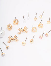 Gold Bow Pearl & Heart Earring 12-Pack - link has visual effect only