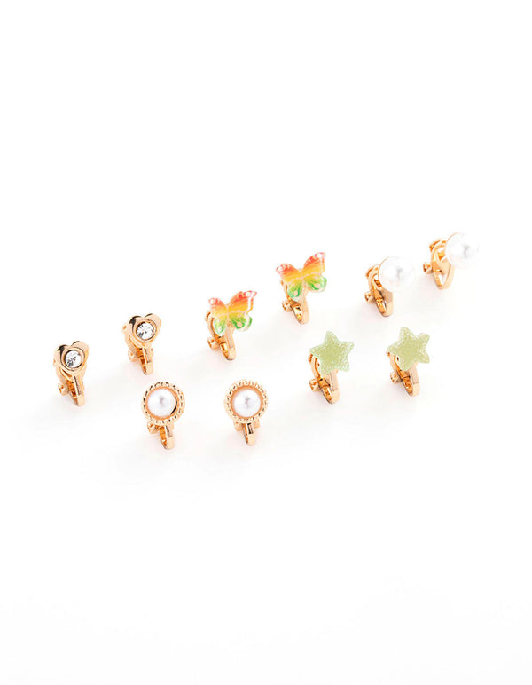 Gold Ombre Butterfly Clip On Earring 8-Pack
