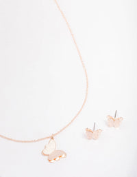 Rose Gold Sandblast Butterfly Jewellery Set - link has visual effect only