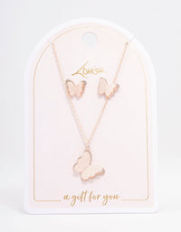 Rose Gold Sandblast Butterfly Jewellery Set - link has visual effect only