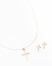Gold Plain Cross Jewellery Set - link has visual effect only