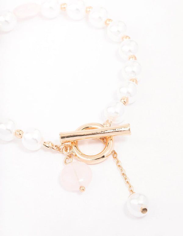 Gold Pearl Beaded T&O Bracelet