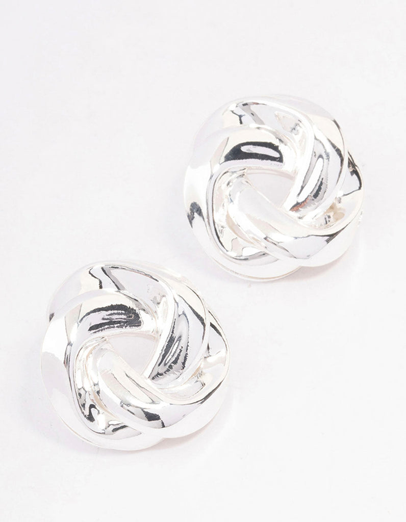 Silver Twisted Rope Circle Stud Earrings