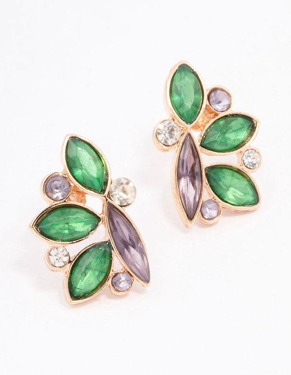 Green Marquise Cluster Stud Earrings