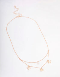 Rose Gold Butterfly Pearl Double Chain Necklace - link has visual effect only