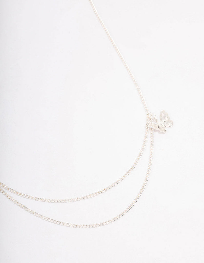 Silver Double Chain Butterfly Necklace