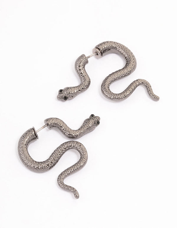 Gunmetal Slithering Snake Drop Earrings