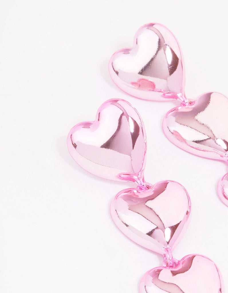 Pink Puffy Heart Drop Earrings