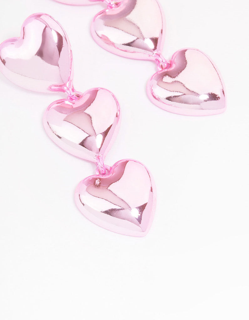 Pink Puffy Heart Drop Earrings