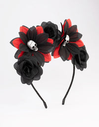 Black & Red Floral Skull Headband - link has visual effect only