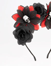 Black & Red Floral Skull Headband - link has visual effect only