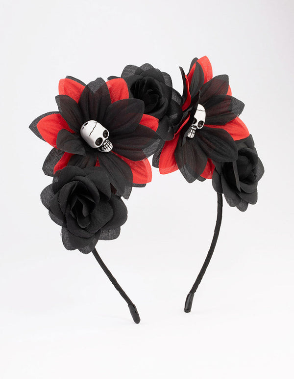 Black & Red Floral Skull Headband