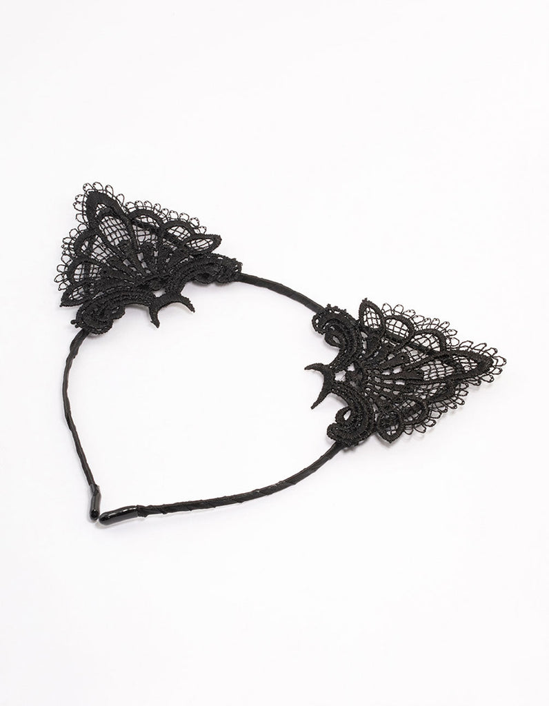 Black Fabric Lace Cat Ears Headband