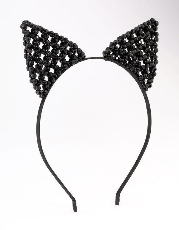 Black Cat Ear Beaded Headband