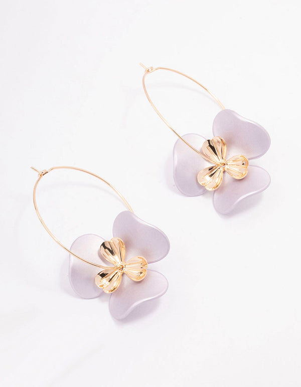 Gold Large Flower Wire Hoop Earrings
