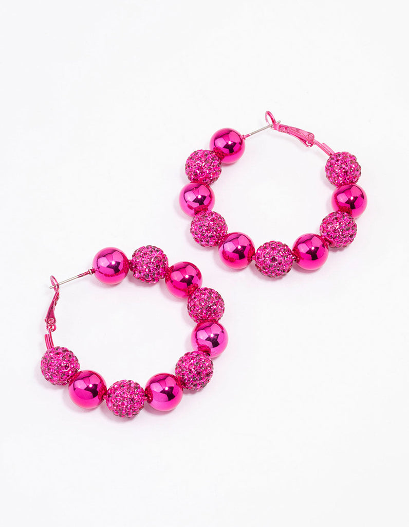 Pink Mixed Diamante Ball Hoop Earrings