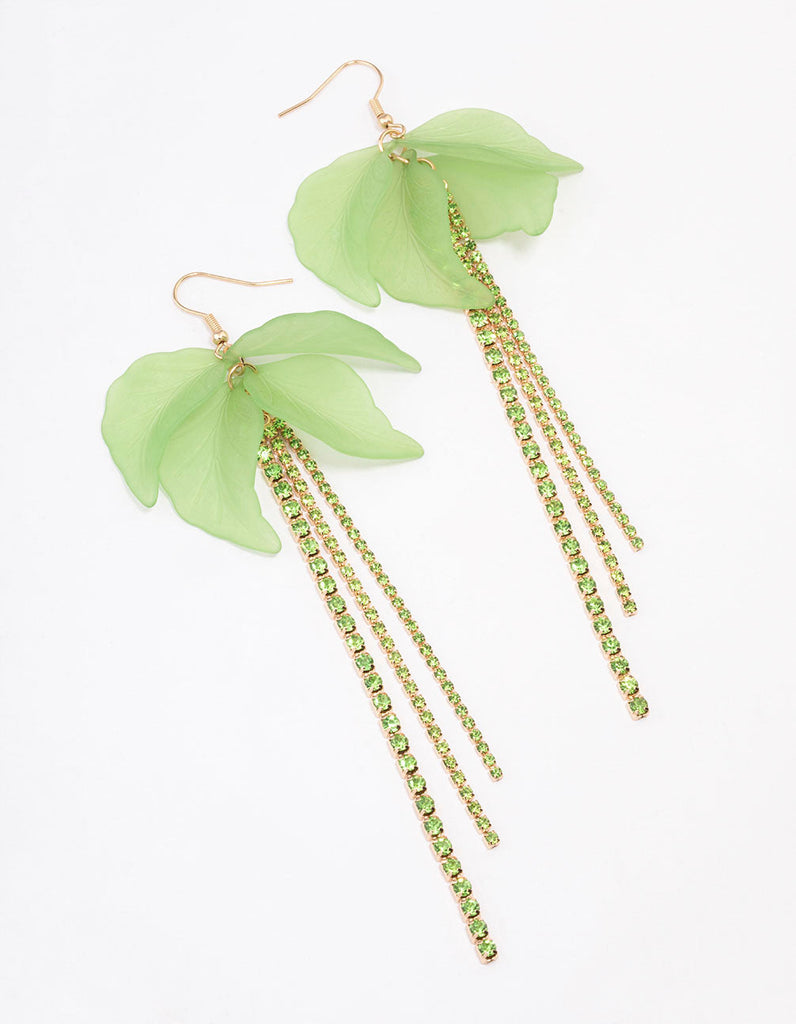 Green Leaf Petal Cupchain Drop Earrings