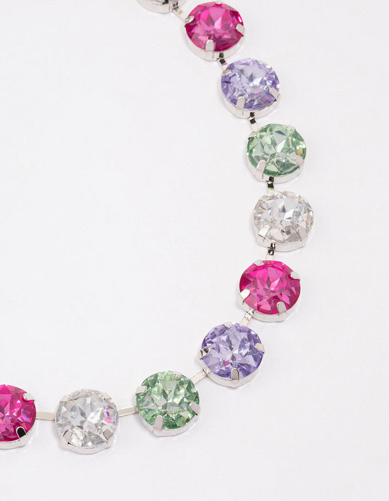 Rhodium Chunky Circle Diamante Necklace