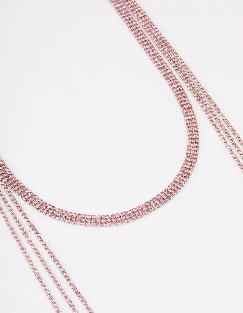 Pink Triple Row Cupchain Scarf Necklace