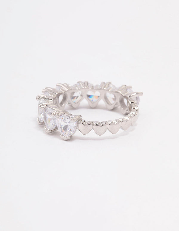 Rhodium Round Halo Cubic Zirconia Band Ring