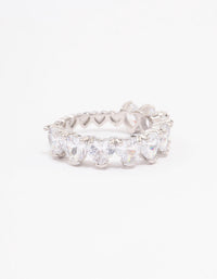 Rhodium Round Halo Cubic Zirconia Band Ring - link has visual effect only