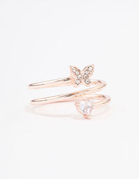 Rose Gold Plated Heart Butterfly Wrapped Ring - link has visual effect only