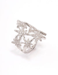 Rhodium Multi Star Cubic Zirconia Cocktail Ring - link has visual effect only