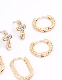 Gold Plated Cross Oval Huggie Earring 3-Pack - link has visual effect only
