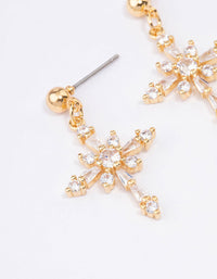 Gold Plated Cubic Zirconia Ornate Cross Drop Earrings - link has visual effect only