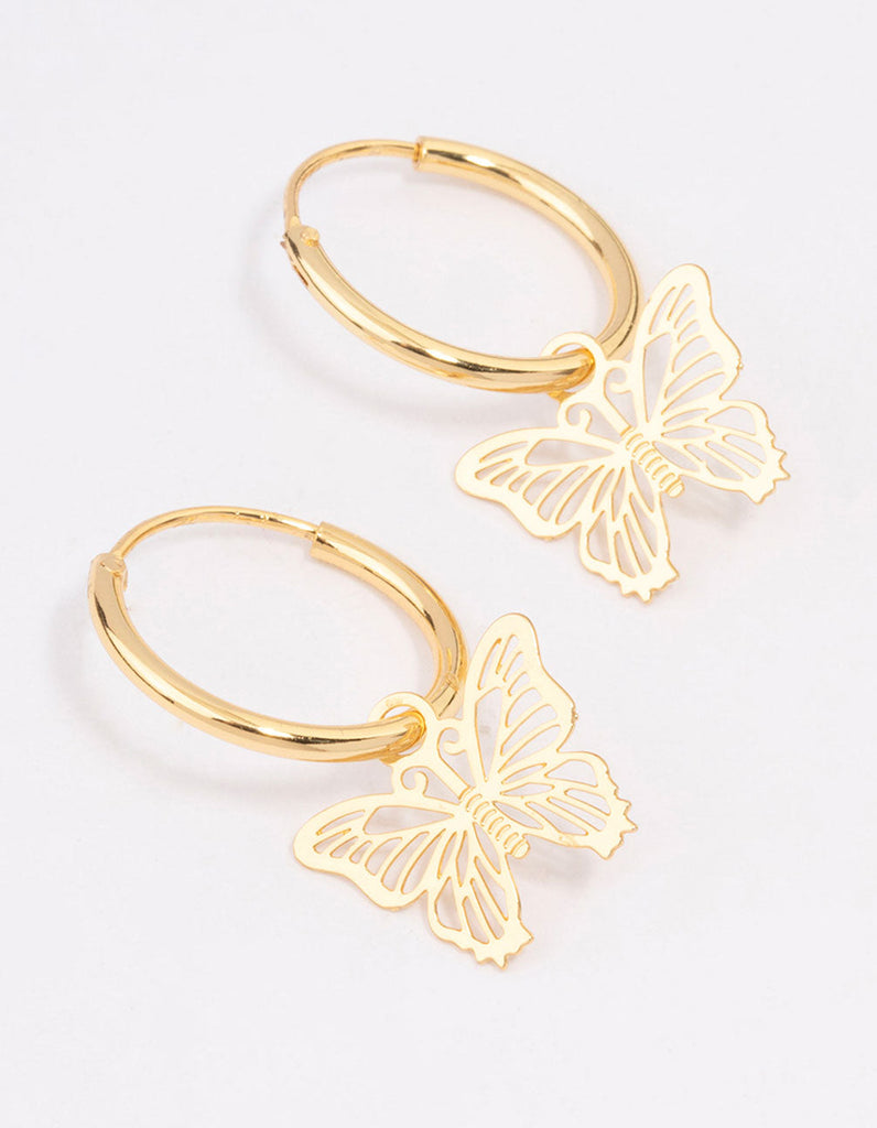 Gold Plated Filigree Butterfly Hoop Earrings
