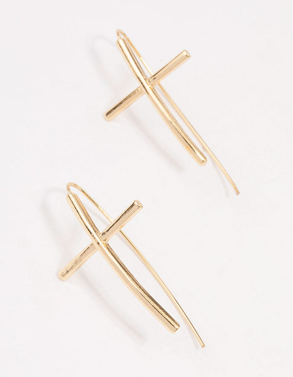 Gold Plated Cross Drop Earrings