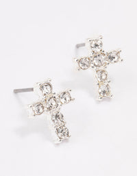 Silver Plated Diamante Cross Stud Earrings - link has visual effect only