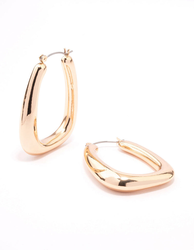 Gold Large Oval Square Hoop Earrings
