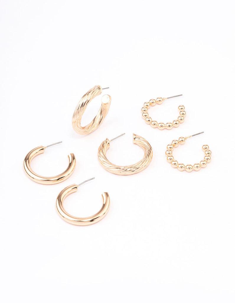 Gold Mixed Hoop Earrings 3-Pack