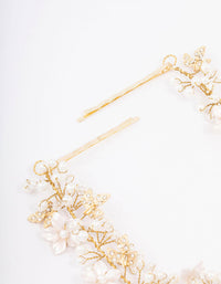 Gold Pearl Cluster Flower Hair Drape - link has visual effect only